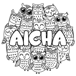 Coloring page first name AICHA - Owls background
