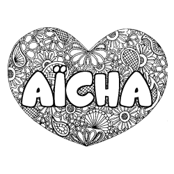 Coloring page first name AÏCHA - Heart mandala background