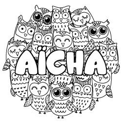 Coloring page first name AÏCHA - Owls background