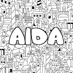 Coloring page first name AIDA - City background