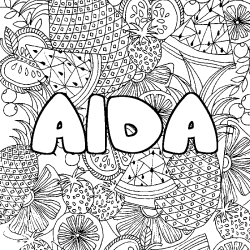 Coloring page first name AIDA - Fruits mandala background