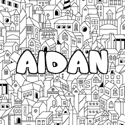 Coloring page first name AIDAN - City background