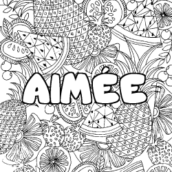 Coloring page first name AIMÉE - Fruits mandala background