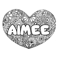Coloring page first name AIMÉE - Heart mandala background