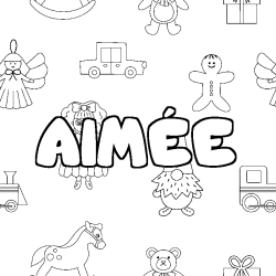 Coloring page first name AIMÉE - Toys background