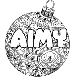 Coloring page first name AIMY - Christmas tree bulb background