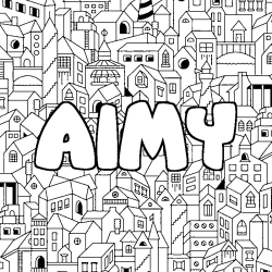 Coloring page first name AIMY - City background