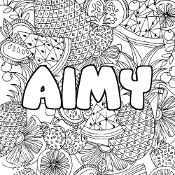 Coloring page first name AIMY - Fruits mandala background