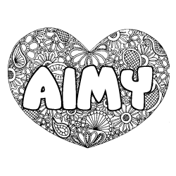 Coloring page first name AIMY - Heart mandala background