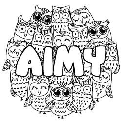Coloring page first name AIMY - Owls background