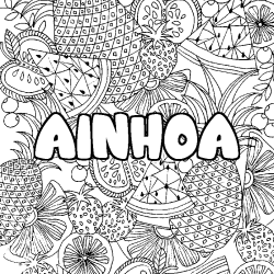 Coloring page first name AINHOA - Fruits mandala background