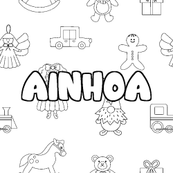 Coloring page first name AINHOA - Toys background