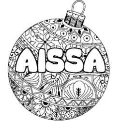 Coloring page first name AISSA - Christmas tree bulb background