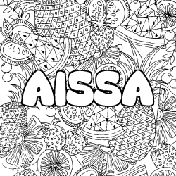 Coloring page first name AISSA - Fruits mandala background