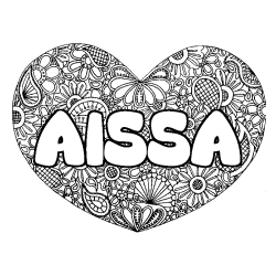 Coloring page first name AISSA - Heart mandala background