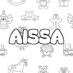 Coloring page first name AISSA - Toys background