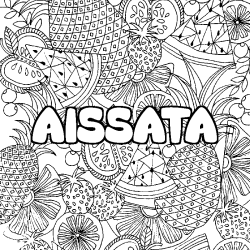 Coloring page first name AISSATA - Fruits mandala background