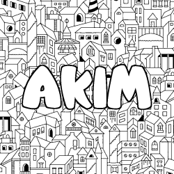 Coloring page first name AKIM - City background