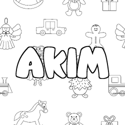 Coloring page first name AKIM - Toys background