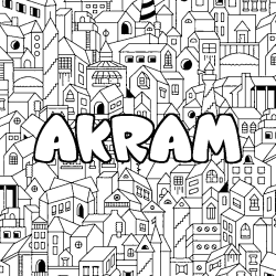 Coloring page first name AKRAM - City background