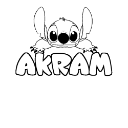 Coloring page first name AKRAM - Stitch background