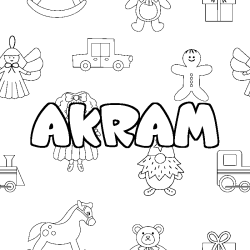 Coloring page first name AKRAM - Toys background