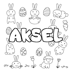 Coloring page first name AKSEL - Easter background
