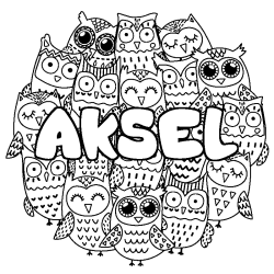 Coloring page first name AKSEL - Owls background