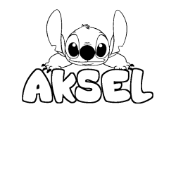 Coloring page first name AKSEL - Stitch background