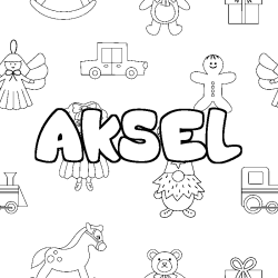 Coloring page first name AKSEL - Toys background