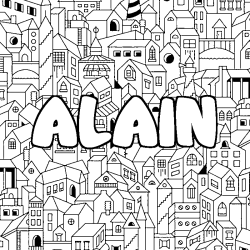 Coloring page first name ALAIN - City background