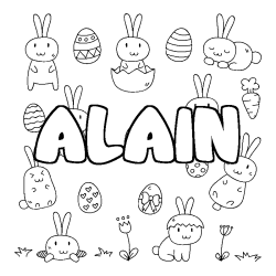 Coloring page first name ALAIN - Easter background