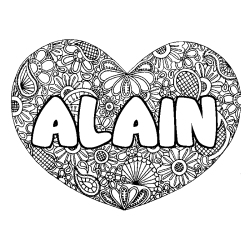 Coloring page first name ALAIN - Heart mandala background