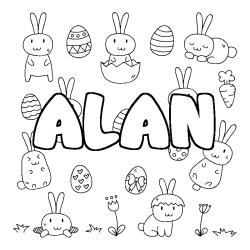 Coloring page first name ALAN - Easter background