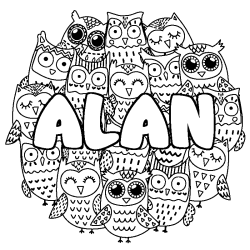 Coloring page first name ALAN - Owls background