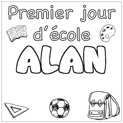 Coloring page first name ALAN - School First day background