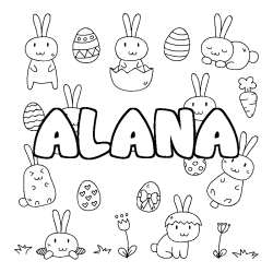 Coloring page first name ALANA - Easter background
