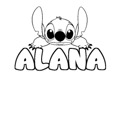 Coloring page first name ALANA - Stitch background