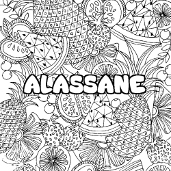 Coloring page first name ALASSANE - Fruits mandala background