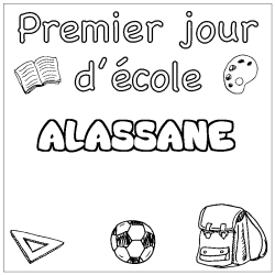 Coloring page first name ALASSANE - School First day background