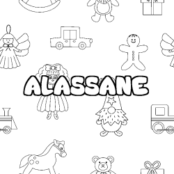 Coloring page first name ALASSANE - Toys background