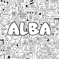 Coloring page first name ALBA - City background