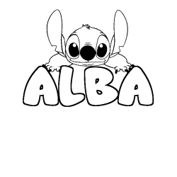 Coloring page first name ALBA - Stitch background