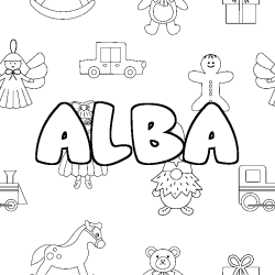 Coloring page first name ALBA - Toys background