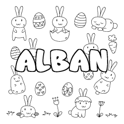 Coloring page first name ALBAN - Easter background