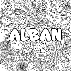 Coloring page first name ALBAN - Fruits mandala background