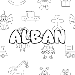 Coloring page first name ALBAN - Toys background