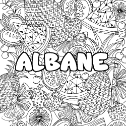 Coloring page first name ALBANE - Fruits mandala background