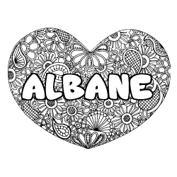 Coloring page first name ALBANE - Heart mandala background