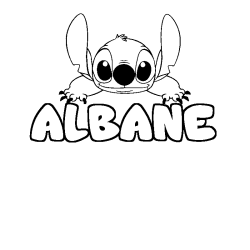 Coloring page first name ALBANE - Stitch background